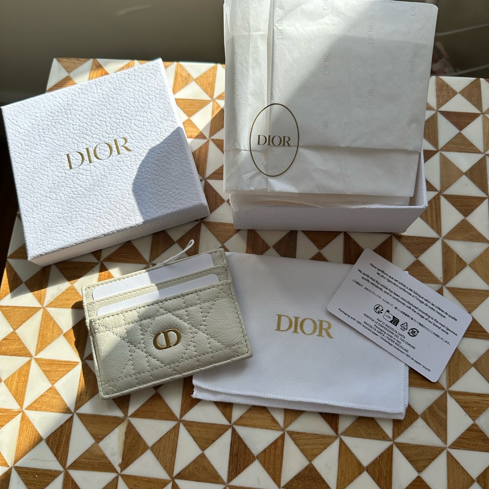 Dior Quilted Card Holder in Cream - Picture 2 of 4